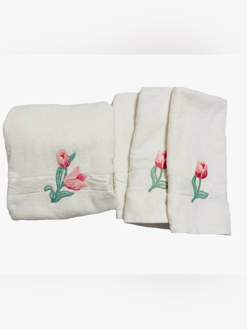 Vintage Martha Stewart Kmart Embroidered Floral Towel Set-1 Bath 3 Hand towels